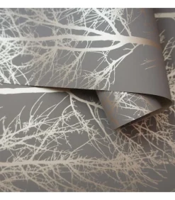 DUTCH WALLCOVERINGS Behang Rhea Trees grijs en roségoudkleurig