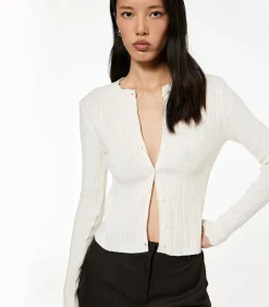 Ecru Lange Mouwen Trui Met Knoopsluiting