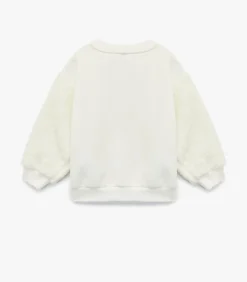 Ecru Meisjes Baby Sweatshirt met Pinguïnprint Lange Mouwen