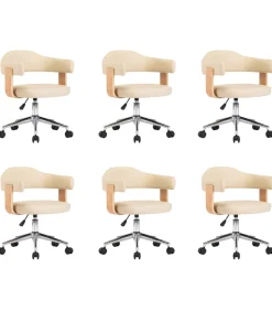 Eetkamerstoelen 6 st draaibaar 6 st kunstleer crèmekleurig
