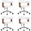 Eetkamerstoelen draaibaar 4 st gebogen hout en kunstleer wit