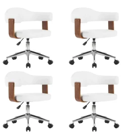 Eetkamerstoelen draaibaar 4 st gebogen hout en kunstleer wit