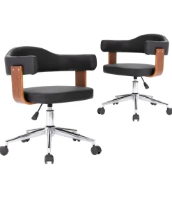 Eetkamerstoelen draaibaar 2 st gebogen hout en kunstleer zwart