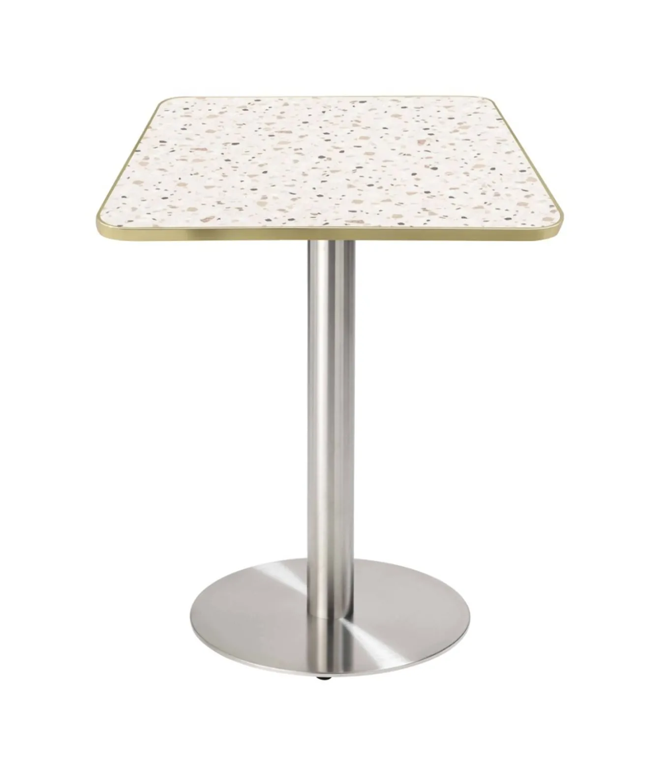 Eettafel 60 x 60 cm zilveren poot en terrazzo/gouden coating