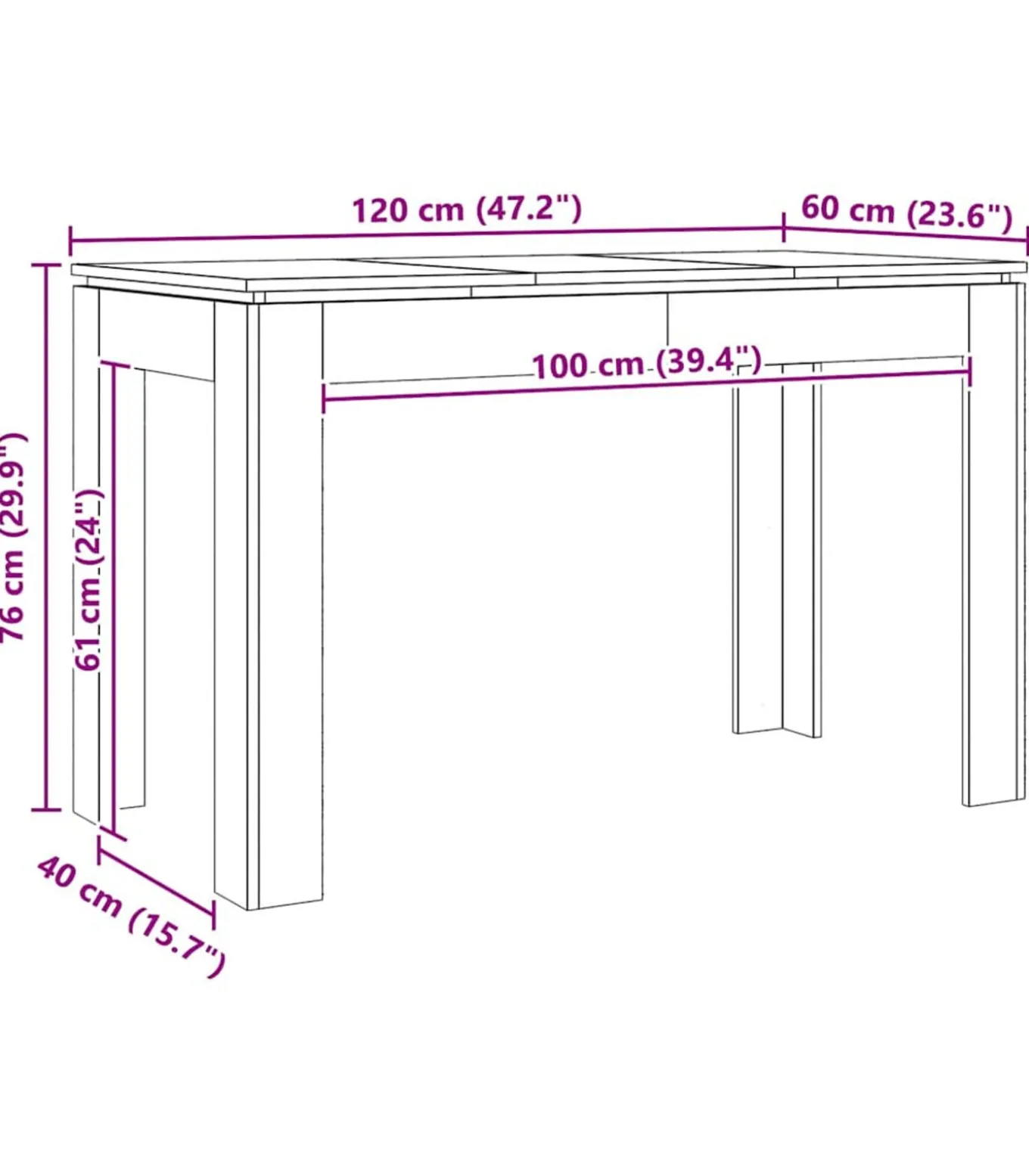 Eettafel 120x60x76 cm bewerkt hout artisanaal eikenkleur