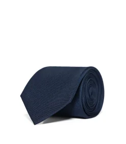 Effen blauwe stropdas van zijde met Polo Club-logo