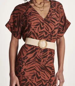 Elastische ecru riem met bamboe gesp