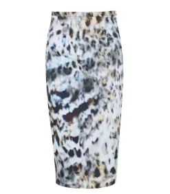 Elastische gabardine kokerrok met luipaardprint