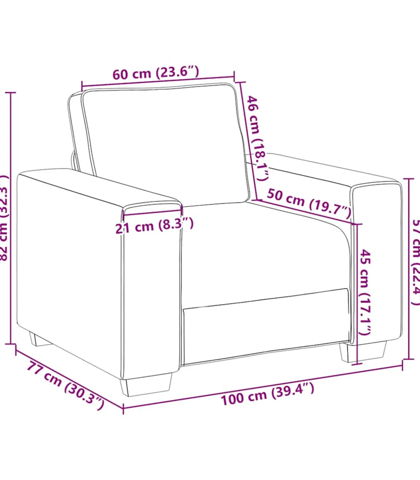 Fauteuil 60 cm stof donkergrijs