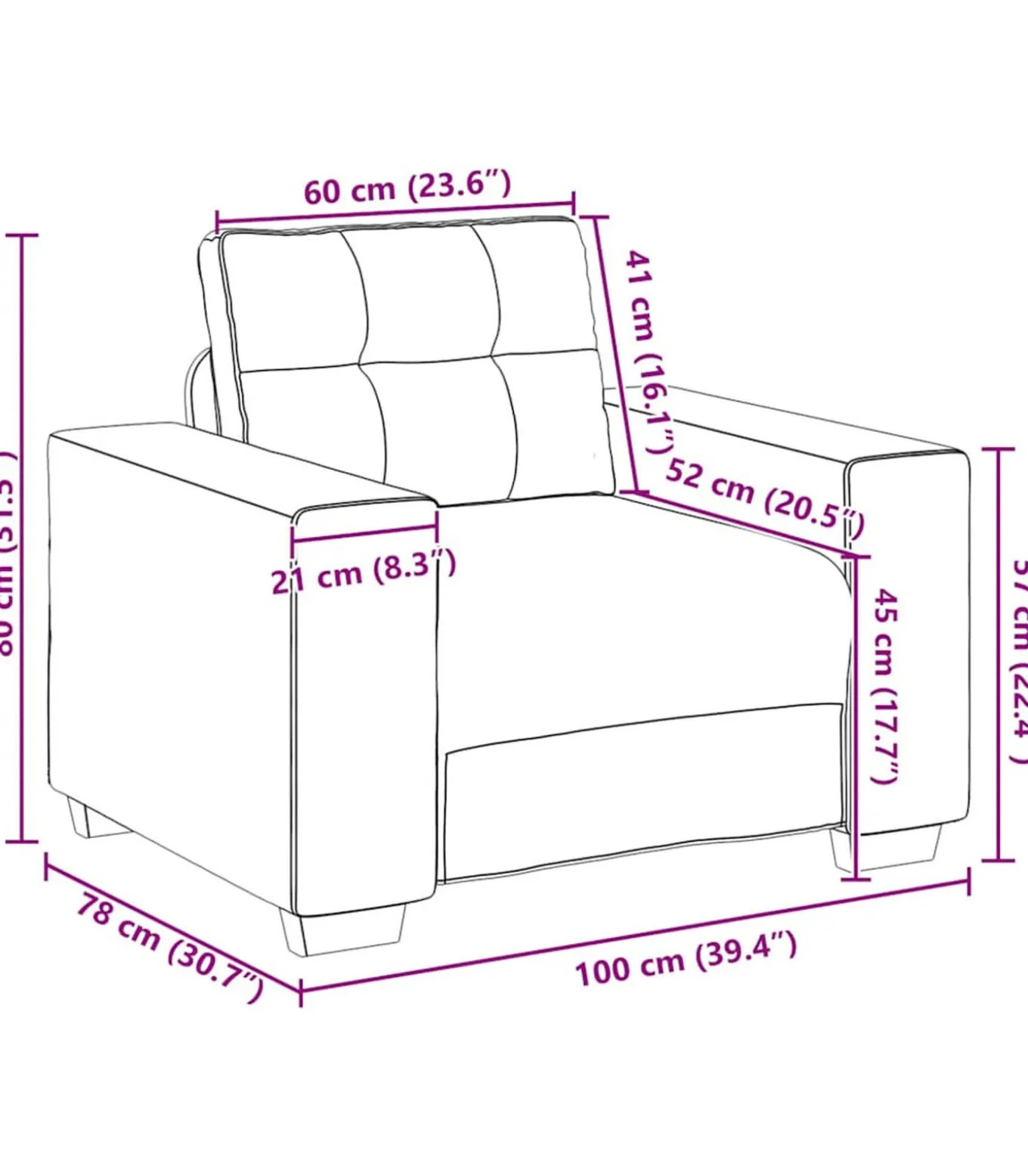Fauteuil 60 cm stof zwart