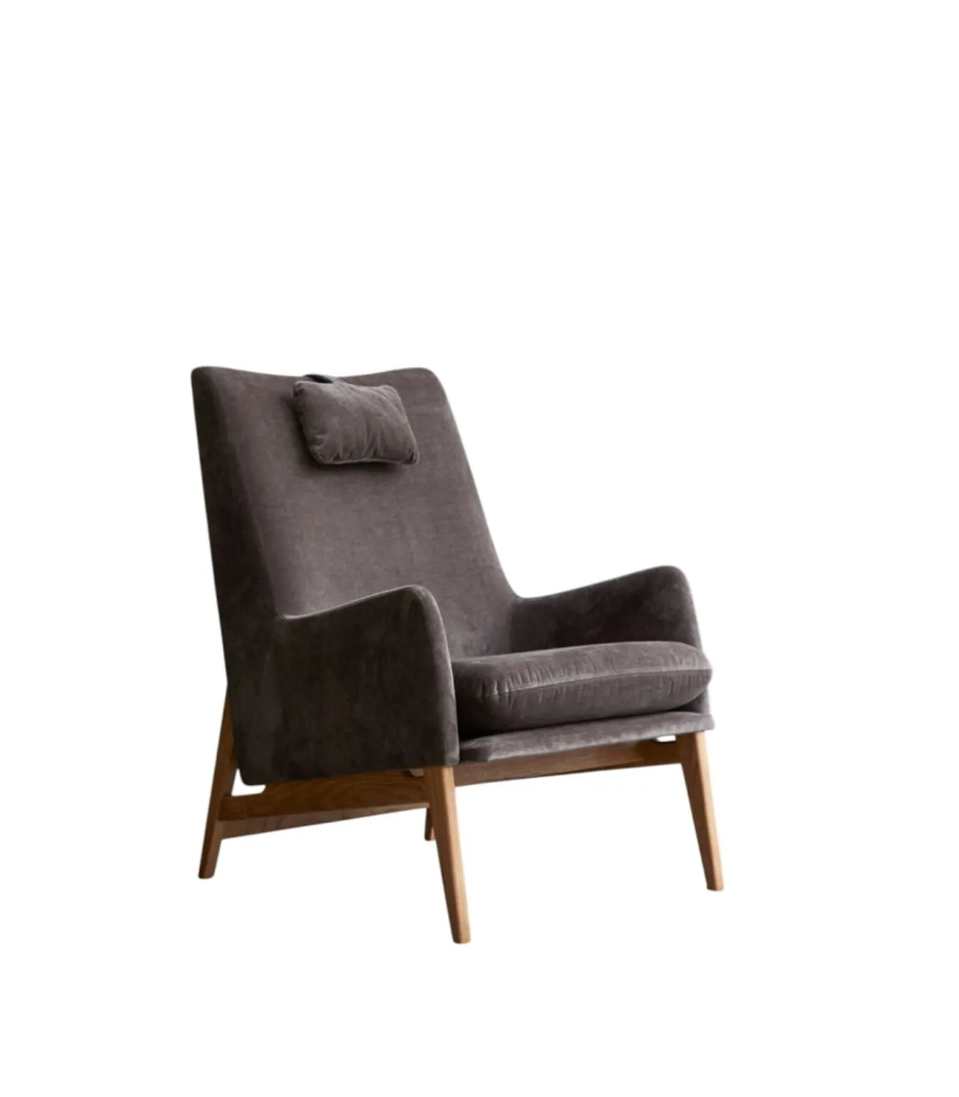 Fauteuil van massief eikenhout en grijs fluweel