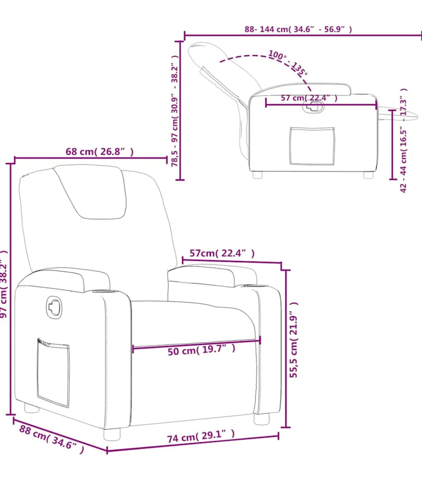 Fauteuil verstelbaar kunstleer crèmekleurig