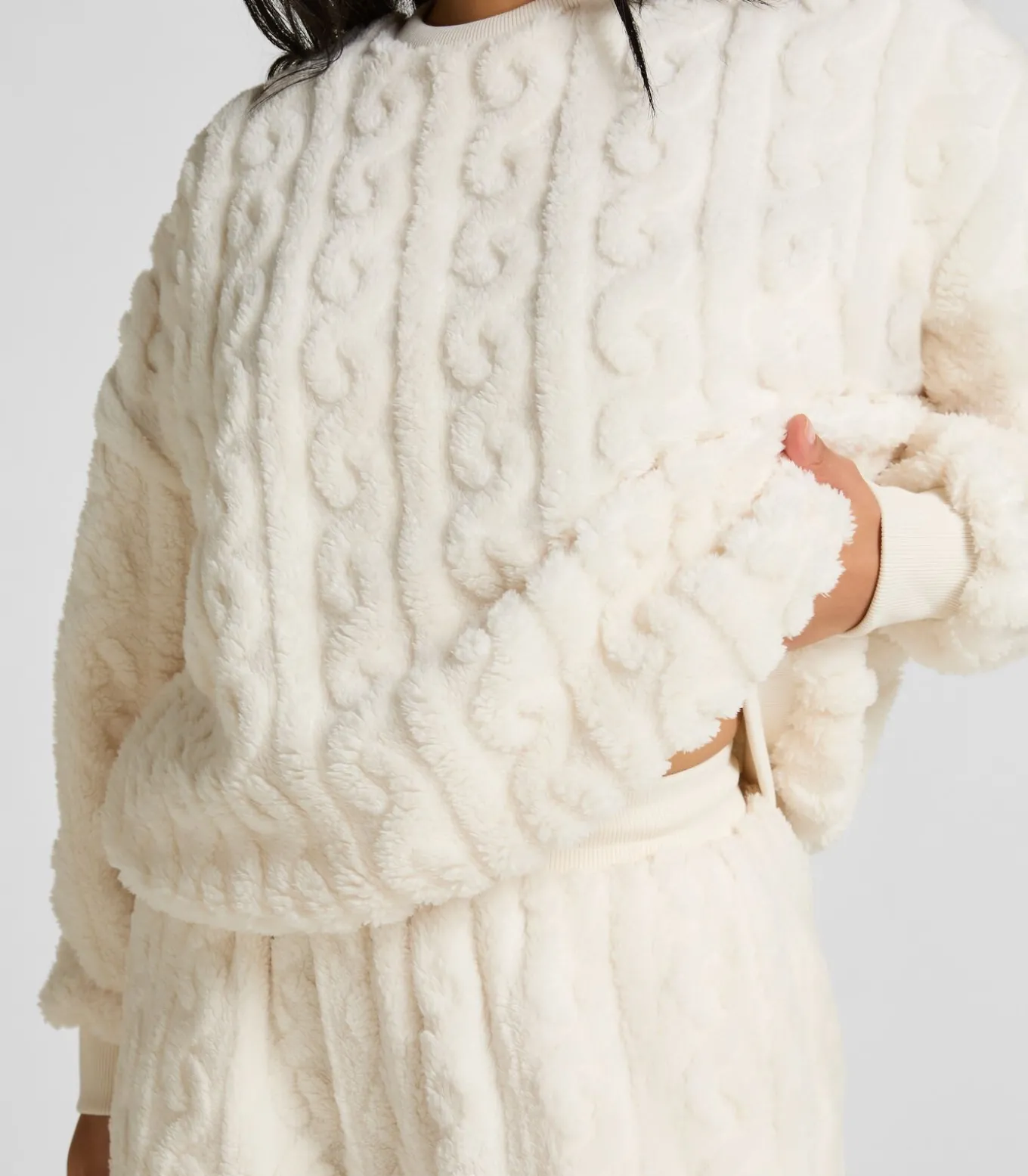 Fleece top met kabelontwerp