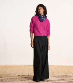 Fuchsia roze geribbelde gebreide gilet