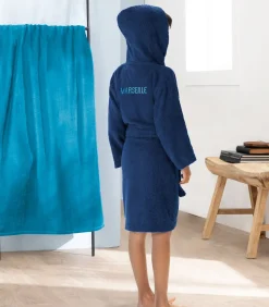Geborduurde kinderbadjas met capuchon 100% katoen, OM RUBAN