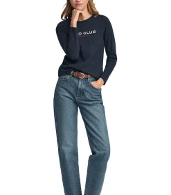 Gebroken wit T-shirt met lange mouwen en geborduurd Polo Club-logo Established 2012