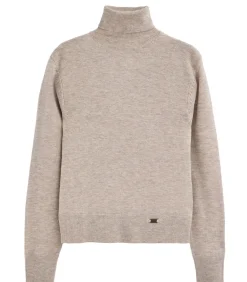 Gemêleerd beige coltrui van merinowol en met slim fit