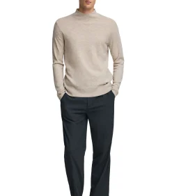 Gemêleerd beige trui van merinowol met Perkins-kraag