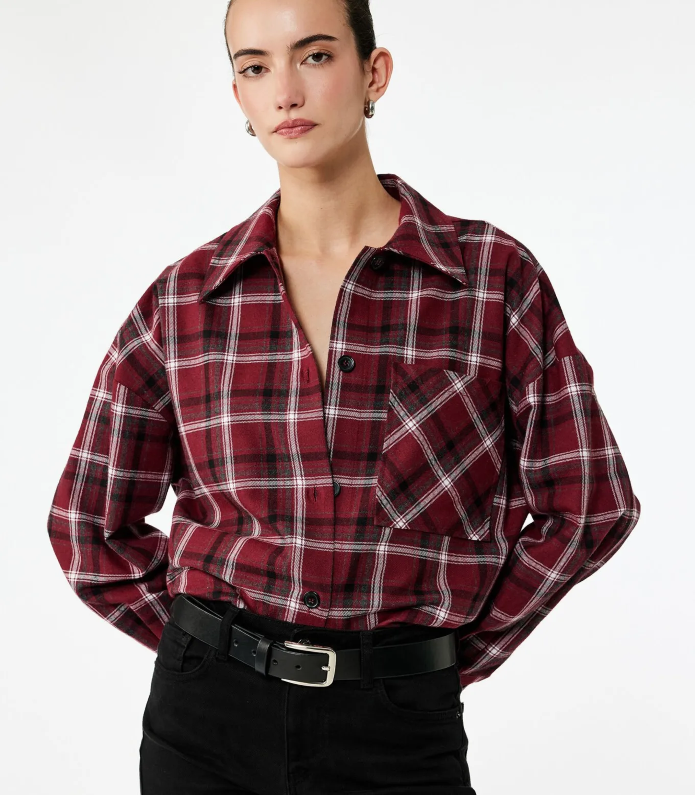 Geruite Lange Mouwen Flanellen Oversized Shacket