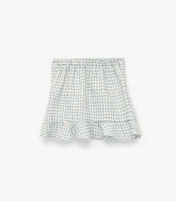 Geruite mini-rok met elastische taille en ruches