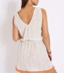 Gestreept ecru MARZUL MANDALO mini jurkje