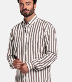 Giordano Brando Streep Overhemd - Donkerbruin
