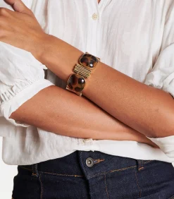 Gouden elastische armband met tweekleurige hars