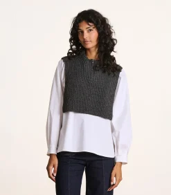 Grijze gebreide plastron met rits