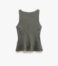 Grijze Mouwloze Peplum Top Slanke Pasvorm