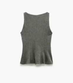 Grijze Mouwloze Peplum Top Slanke Pasvorm