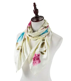 Grote zijden sjaal Flora White Zoé