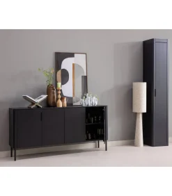 Gunnar Smalle Hoge Kast - Grenen - Matzwart - 217x45x39