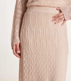 Halflange beige gehaakte rok