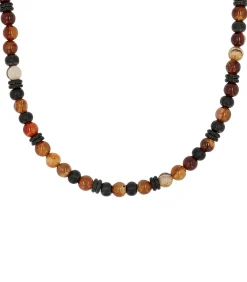 Halsketting voor mannen, roestvrij staal, stalen kralen, agaat