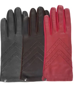 Handschoenen van tactiel leer en stof voor dames Rood