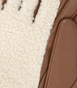 Handschoenen voor dames Warm leer Sherpa/Cognac