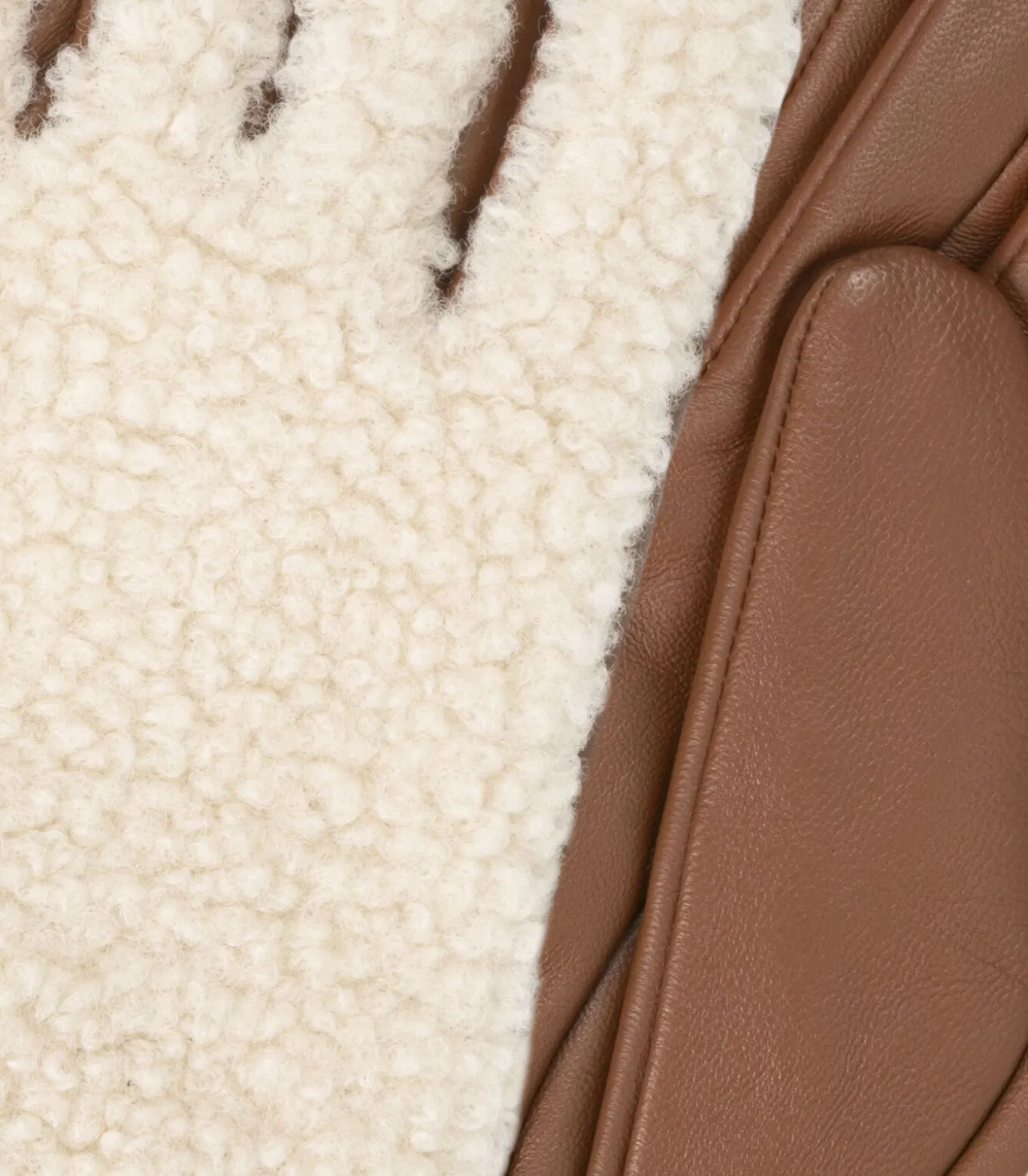 Handschoenen voor dames Warm leer Sherpa/Cognac