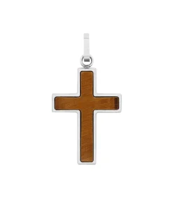 Hanger met motief voor mannen, roestvrij staal, tijgeroog | kruis