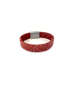 heren armband gevlochten leer breed rood