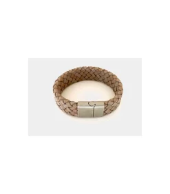 heren armband gevlochten leer breed taupe