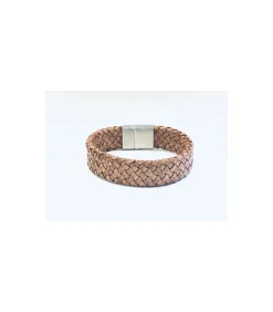 heren armband gevlochten leer breed cognac