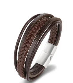 Heren Armband Leder - Bruin met Zilver Kleurige Sluiting