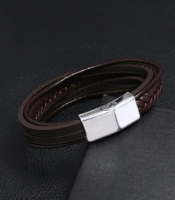 Heren Armband Leder - Bruin met Zilver Kleurige Sluiting
