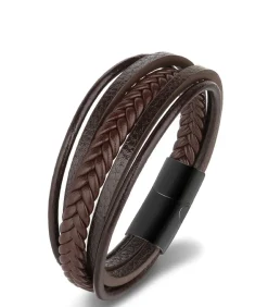 Heren Armband Leder - Bruin met Zwarte Sluiting