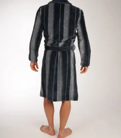 Heren badjas Velours - 115CM - Blue Stripe - Lange warme ochtendjas voor mannen