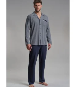 Heren Pyjama Geknoopt Blauw Print