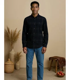 Herenblauw fluwelen overhemd