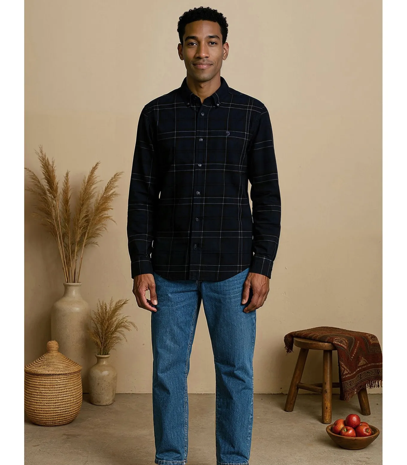 Herenblauw fluwelen overhemd