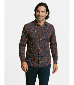 Herenblauw overhemd met bloemenpatroon