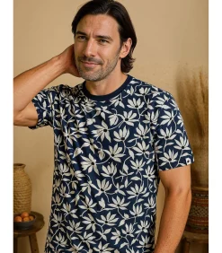 Herenblauw t-shirt met bloemenprint